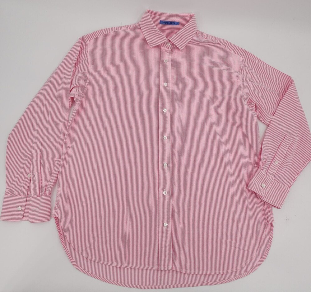 J.McLaughlin Button Up Shirt Womens Large Pink Striped Cotton Long Casual